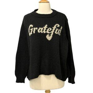 Wooden Ships Womens "Grateful" Sweater Black Knit Pullover Relaxed Cozy Size S/M